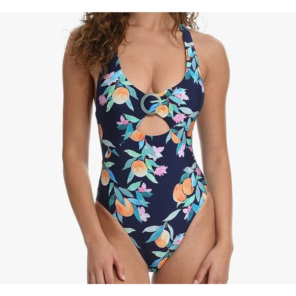 Sunshine 79 SZ 8 Swimsuit 1-Piece Floral Keyhole Adjustable Open Back Padded Cup - Picture 1 of 10